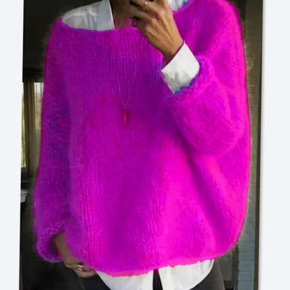 Oversized pluizige gebreide damestrui met lange mouwen