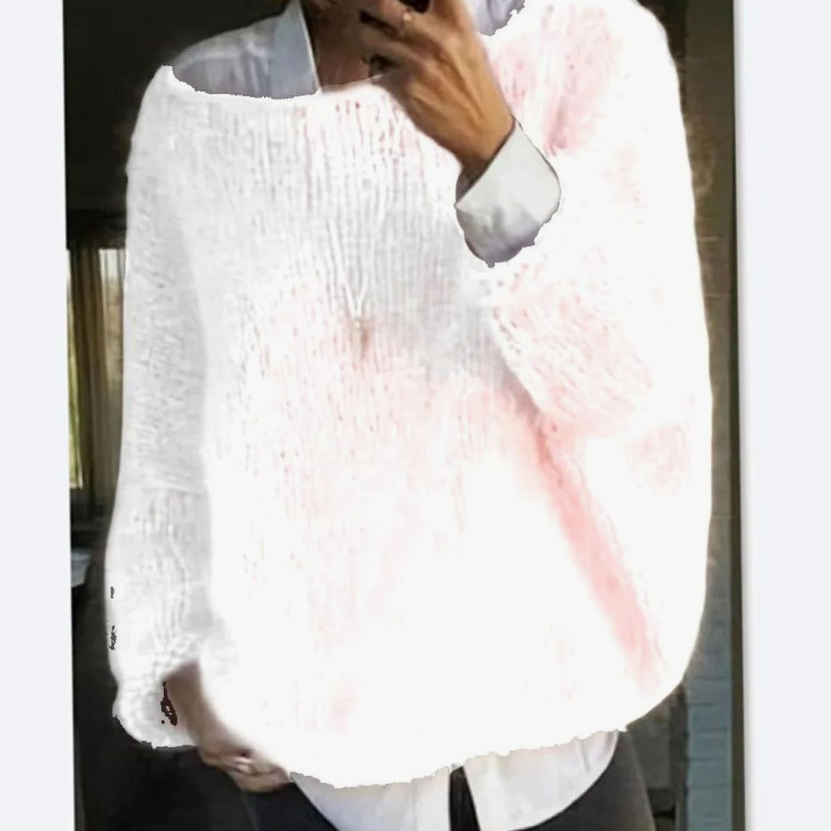 Oversized pluizige gebreide damestrui met lange mouwen