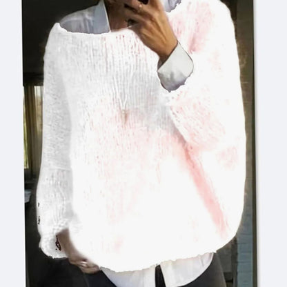 Oversized pluizige gebreide damestrui met lange mouwen