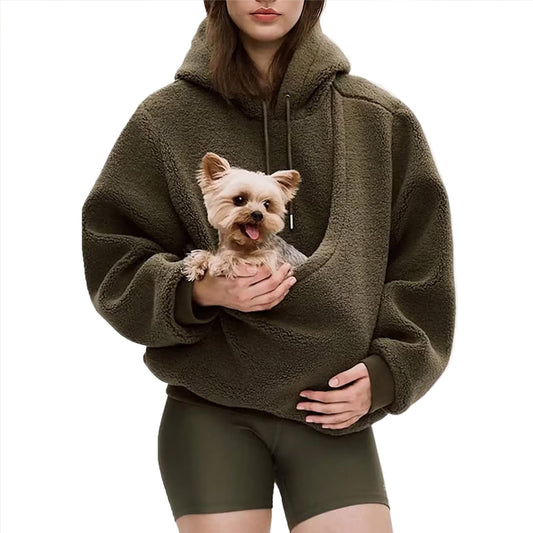 Oversized sherpa hoodie voor dames met geïntegreerde buidelzak voor huisdieren
