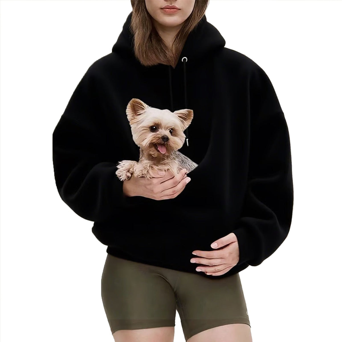 Oversized sherpa hoodie voor dames met geïntegreerde buidelzak voor huisdieren