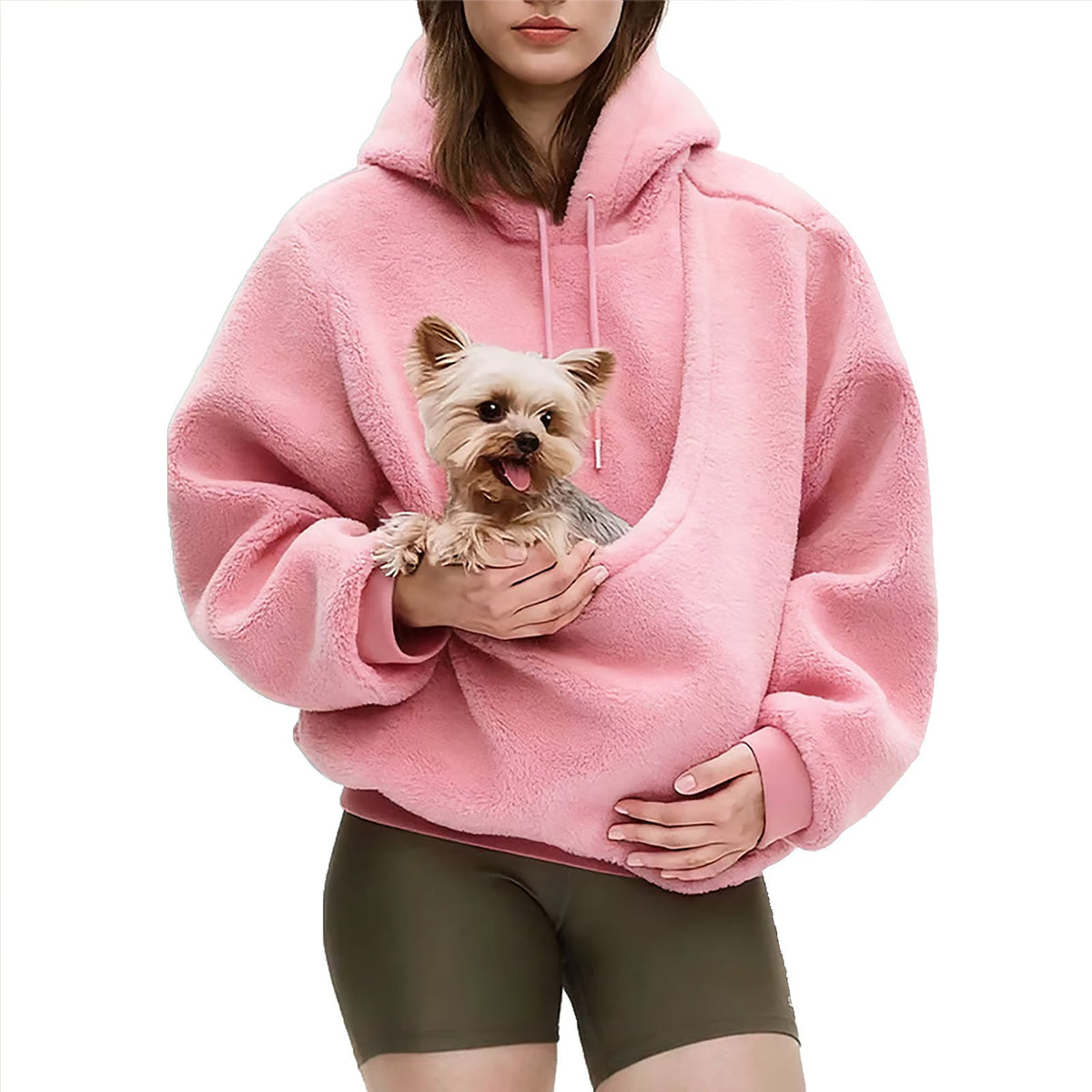 Oversized sherpa hoodie voor dames met geïntegreerde buidelzak voor huisdieren