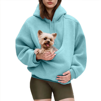 Oversized sherpa hoodie voor dames met geïntegreerde buidelzak voor huisdieren