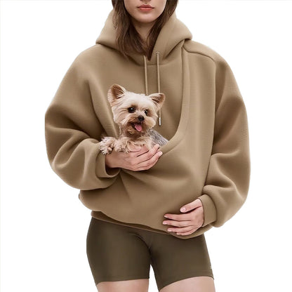 Oversized sherpa hoodie voor dames met geïntegreerde buidelzak voor huisdieren