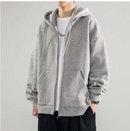 Oversized vest met capuchon voor heren, volledige ritssluiting, dubbellaagse capuchon en kangoeroezakken