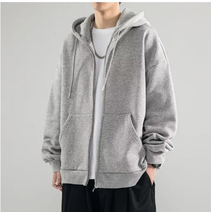 Oversized vest met capuchon voor heren, volledige ritssluiting, dubbellaagse capuchon en kangoeroezakken