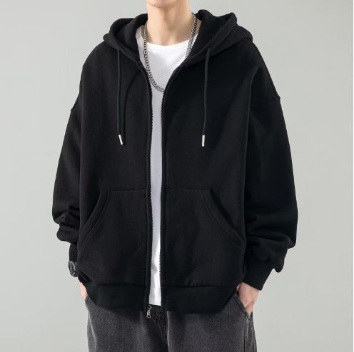 Oversized vest met capuchon voor heren, volledige ritssluiting, dubbellaagse capuchon en kangoeroezakken