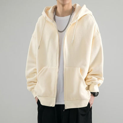 Oversized vest met capuchon voor heren, volledige ritssluiting, dubbellaagse capuchon en kangoeroezakken