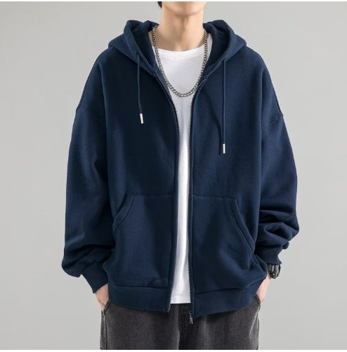 Oversized vest met capuchon voor heren, volledige ritssluiting, dubbellaagse capuchon en kangoeroezakken