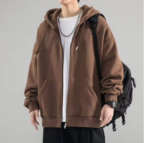 Oversized vest met capuchon voor heren, volledige ritssluiting, dubbellaagse capuchon en kangoeroezakken