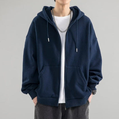 Oversized vest met capuchon voor heren, volledige ritssluiting, dubbellaagse capuchon en kangoeroezakken