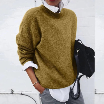 Oversized zachtgebreide damestrui met ronde hals
