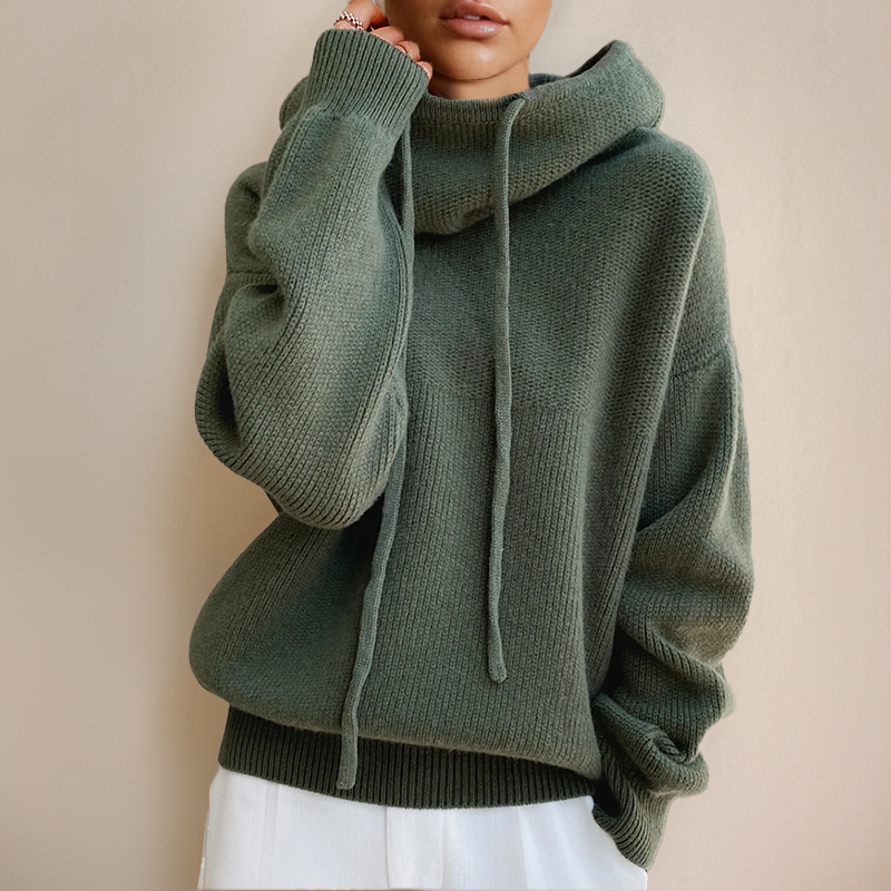 Paige | Gebreide hoodie met kolkraag en relaxed fit voor dames