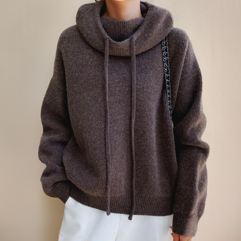 Paige | Gebreide hoodie met kolkraag en relaxed fit voor dames