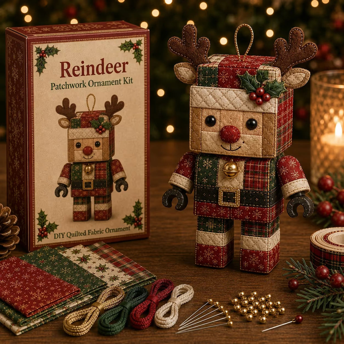 Patchwork kerstman ornament knutselset zonder naaien