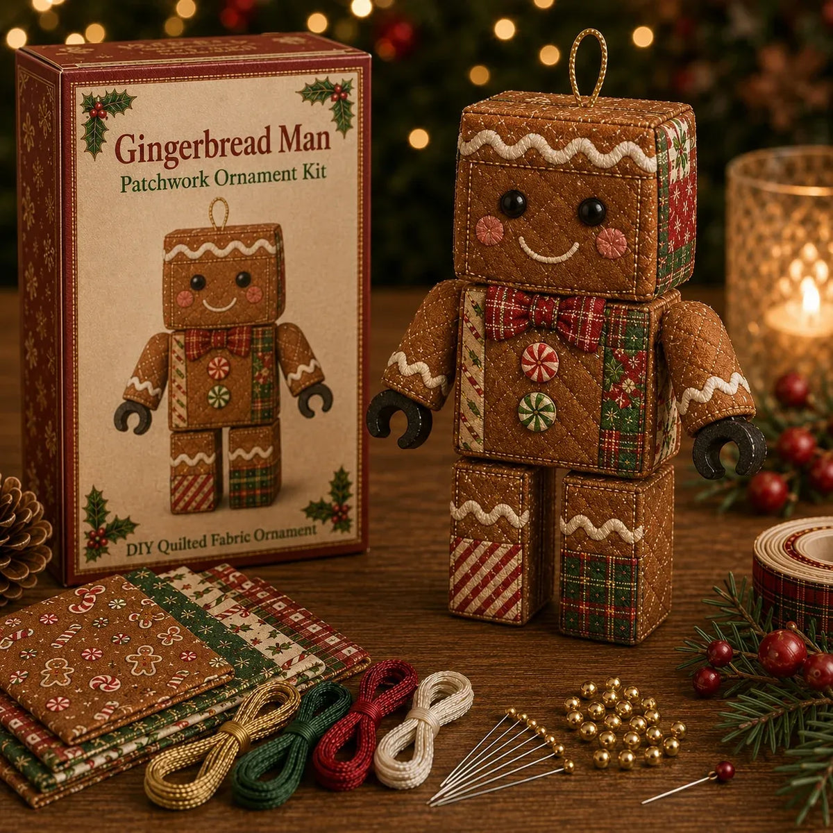 Patchwork kerstman ornament knutselset zonder naaien