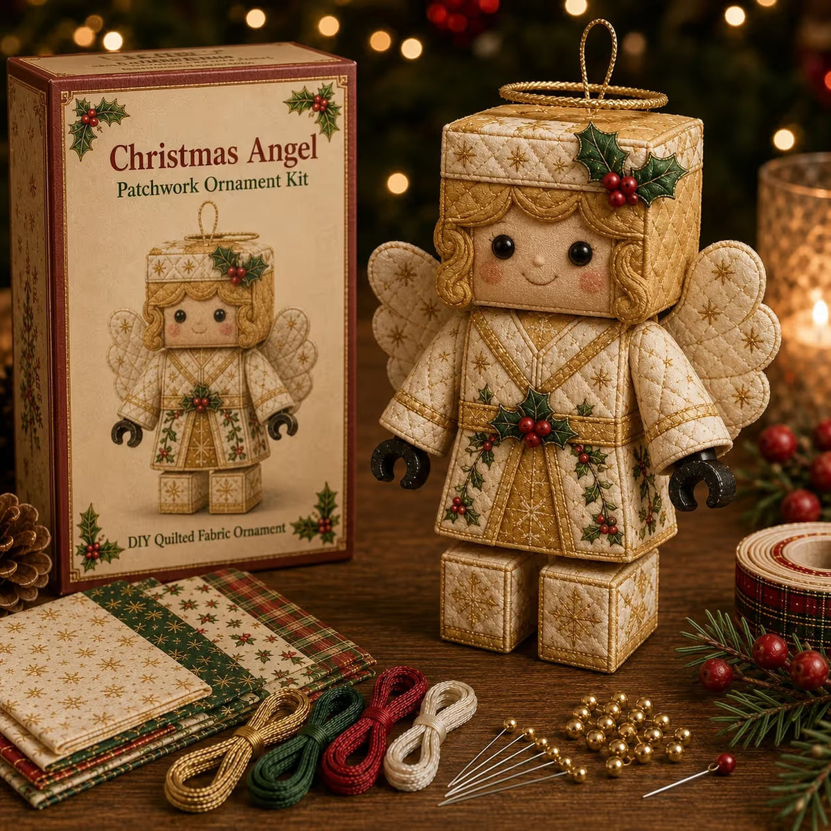 Patchwork kerstman ornament knutselset zonder naaien