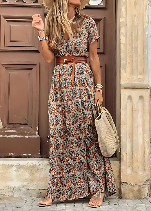 Image of Pauline | Dames V-Hals Bloemen Maxi Jurk