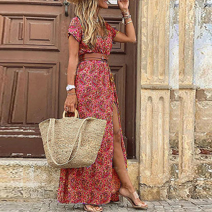 Image of Pauline | Dames V-Hals Bloemen Maxi Jurk