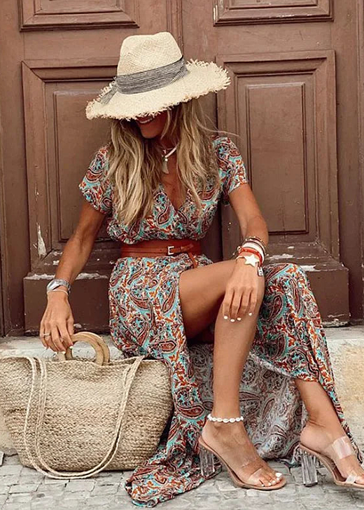Image of Pauline | Dames V-Hals Bloemen Maxi Jurk