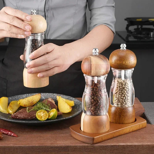 Peper- en zoutmolenset van hout en glas – Stijlvolle kruidenmolens voor de keuken