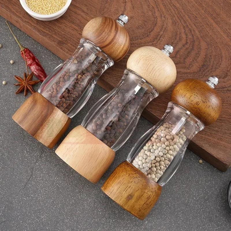 Peper- en zoutmolenset van hout en glas – Stijlvolle kruidenmolens voor de keuken