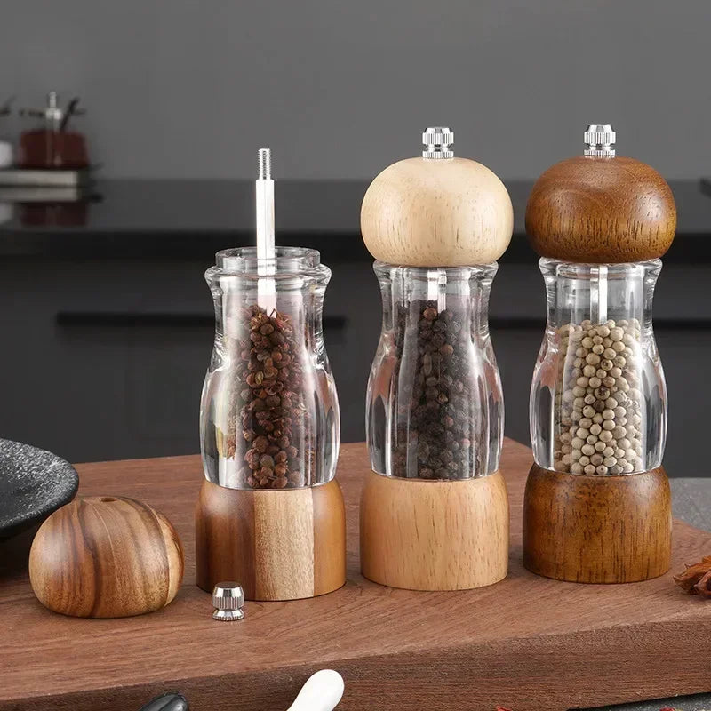 Peper- en zoutmolenset van hout en glas – Stijlvolle kruidenmolens voor de keuken