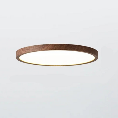 Platte ronde led-plafondlamp met houtlook