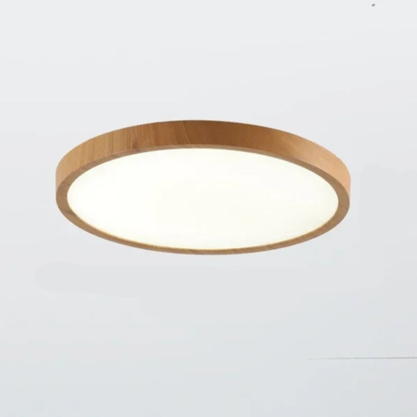 Platte ronde led-plafondlamp met houtlook
