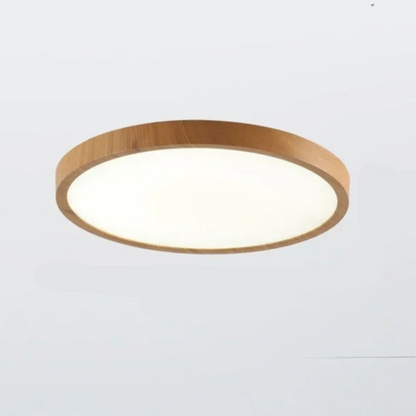Platte ronde led-plafondlamp met houtlook