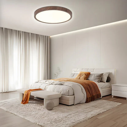 Platte ronde led-plafondlamp met houtlook