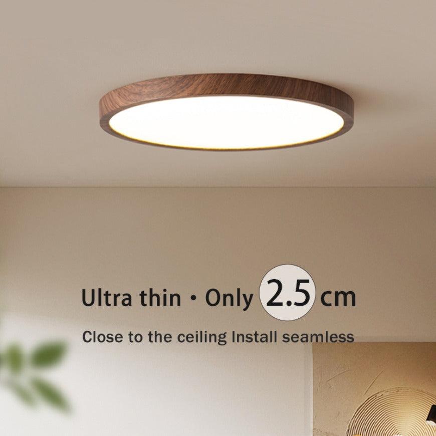 Platte ronde led-plafondlamp met houtlook