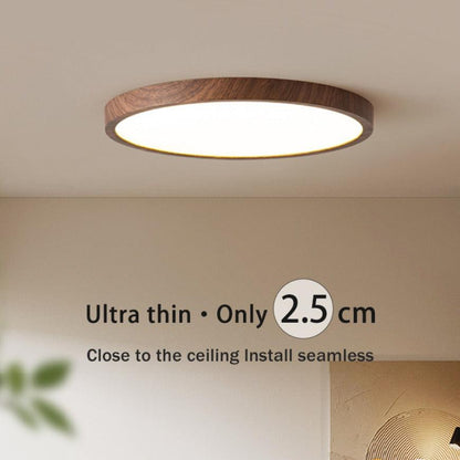 Platte ronde led-plafondlamp met houtlook