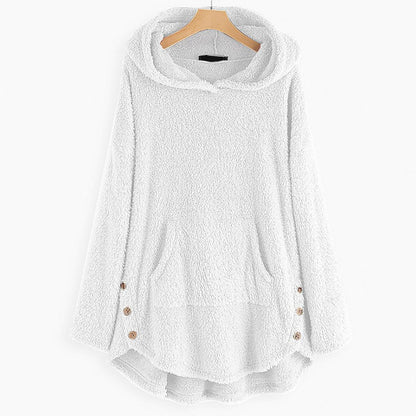 Pluche dames fleecejas met capuchon, ritssluiting en kattenzak