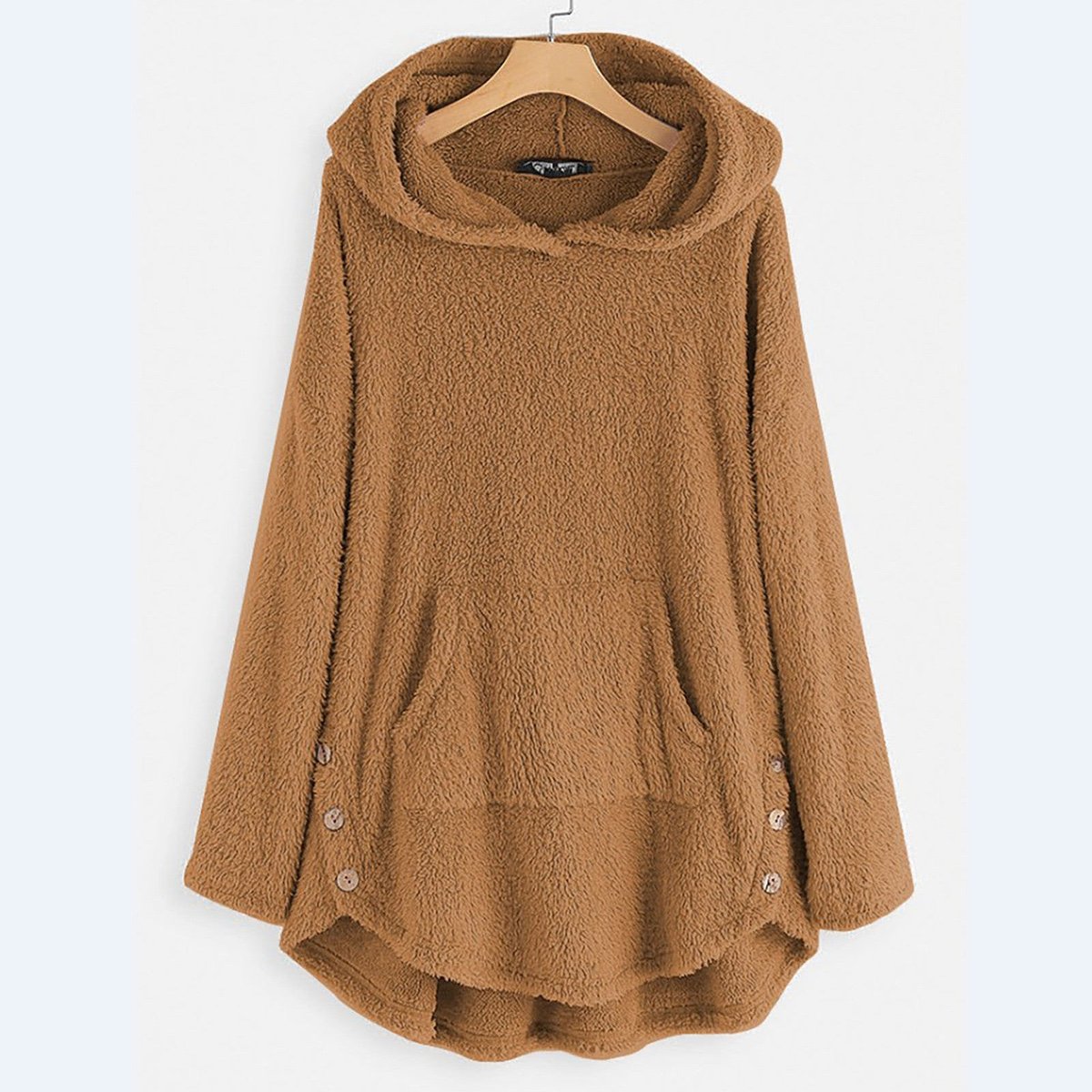 Pluche dames fleecejas met capuchon, ritssluiting en kattenzak