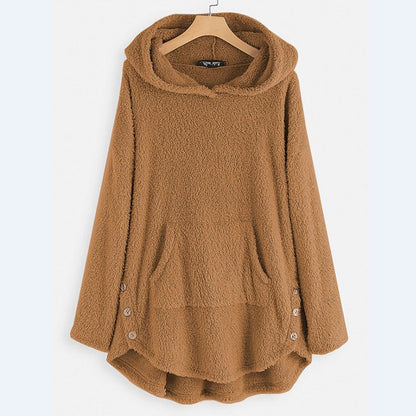 Pluche dames fleecejas met capuchon, ritssluiting en kattenzak