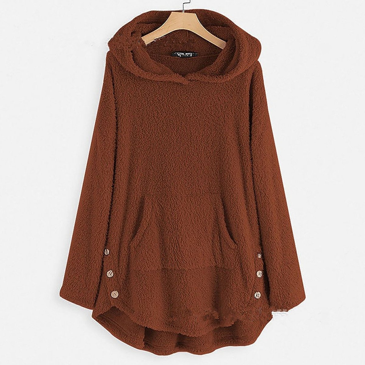 Pluche dames fleecejas met capuchon, ritssluiting en kattenzak
