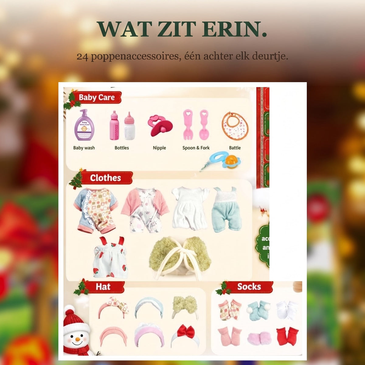 Poppenaccessoires Adventskalender, 24 Dagen Kleertjes en Verzorgingsverrassingen