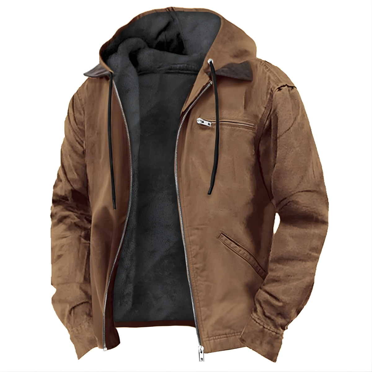 PU-jas met capuchon - Lang model met capuchon en katoenen voering - Herenjas voor winter en dagelijks gebruik