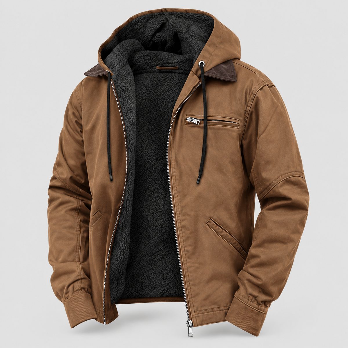 PU-jas met capuchon - Lang model met capuchon en katoenen voering - Herenjas voor winter en dagelijks gebruik