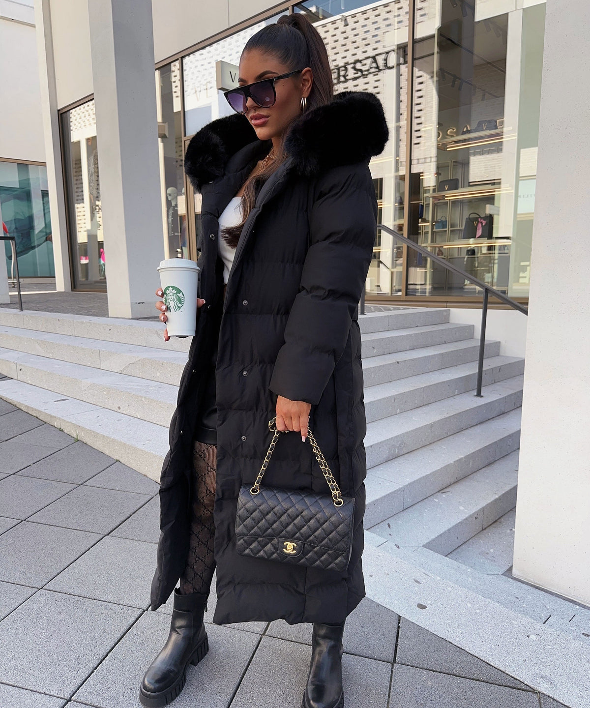 Puffer winterjas voor dames - Met riem