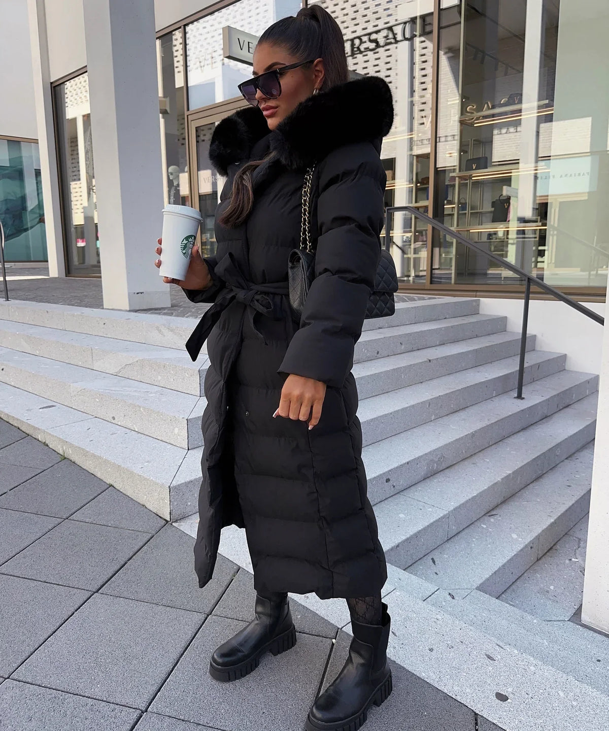 Puffer winterjas voor dames - Met riem