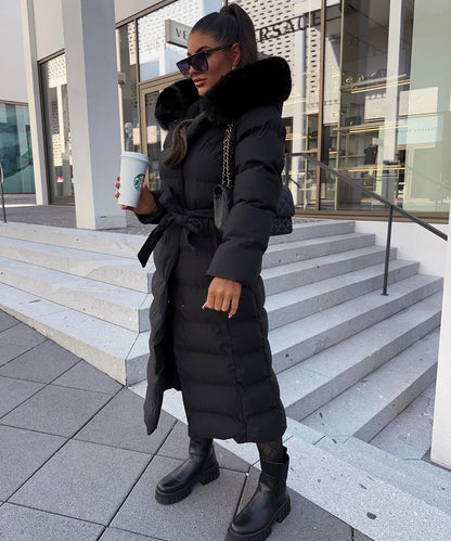 Puffer winterjas voor dames - Met riem