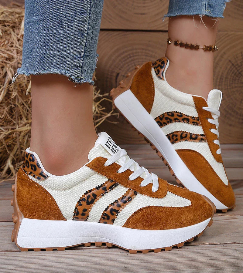 Image of Rebecca | Dames Gestreepte Platform Sneakers met Veters