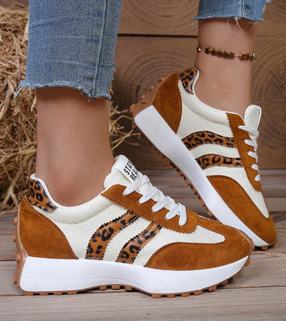 Image of Rebecca | Dames Gestreepte Platform Sneakers met Veters