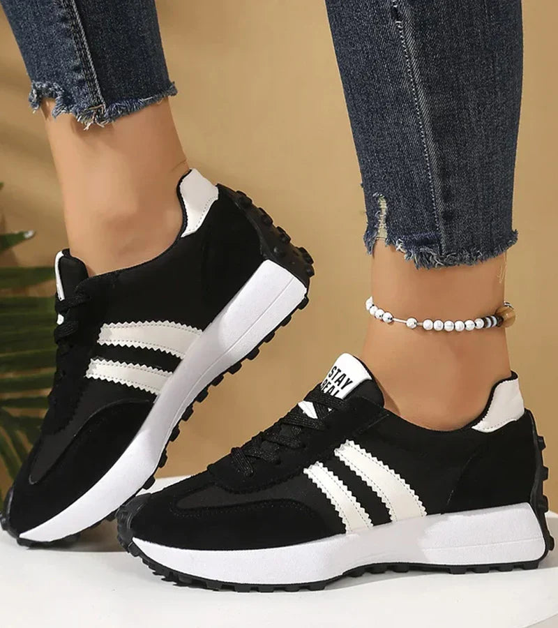 Image of Rebecca | Dames Gestreepte Platform Sneakers met Veters