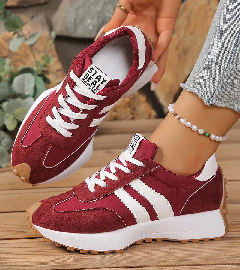 Image of Rebecca | Dames Gestreepte Platform Sneakers met Veters