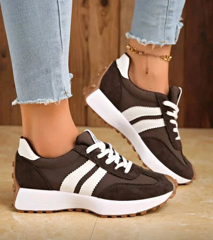 Image of Rebecca | Dames Gestreepte Platform Sneakers met Veters