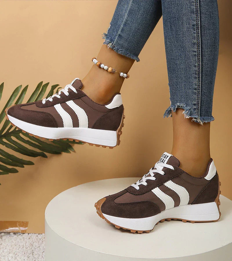 Image of Rebecca | Dames Gestreepte Platform Sneakers met Veters