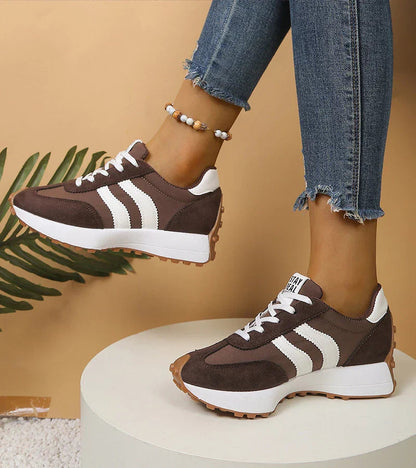 Image of Rebecca | Dames Gestreepte Platform Sneakers met Veters